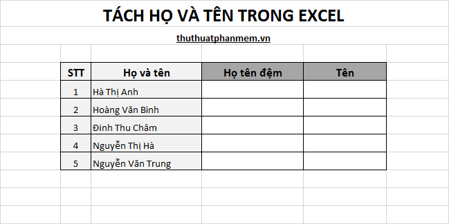 Separate first and last name in Excel Picture 1