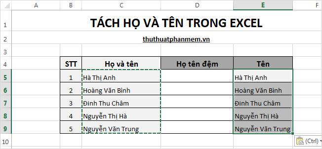 Separate first and last name in Excel Picture 6