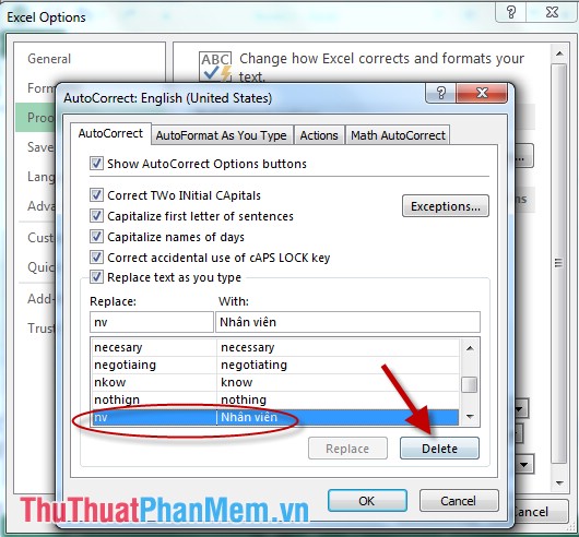 Set the AutoCorrect function in Excel Picture 7
