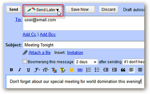 Set up mailing time in Gmail with Boomerang Picture 7