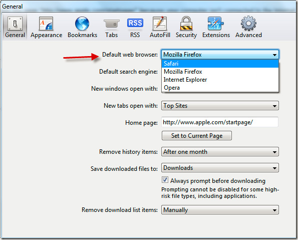 set default browser safari