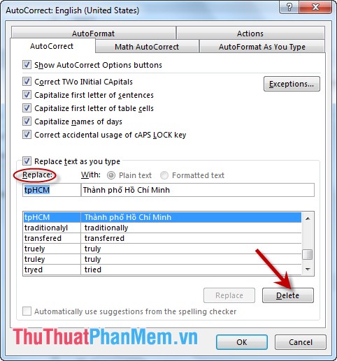 Set up the Auto Correct function in Word Picture 6