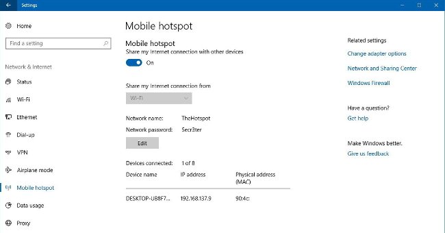 Share Internet connection on Windows 10 without installing software Picture 4