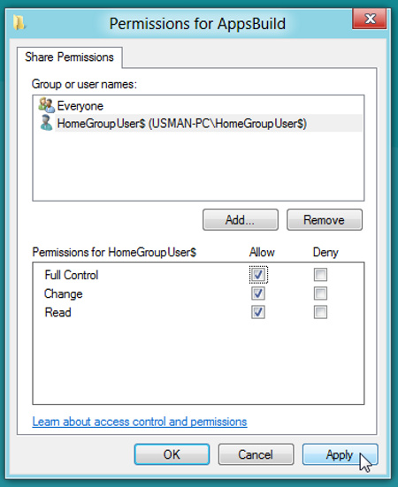 Share users and folders on the LAN in Windows 8 Picture 17