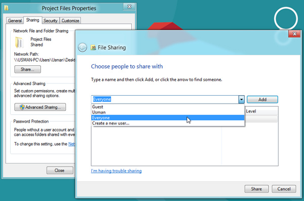 Share users and folders on the LAN in Windows 8 Picture 2