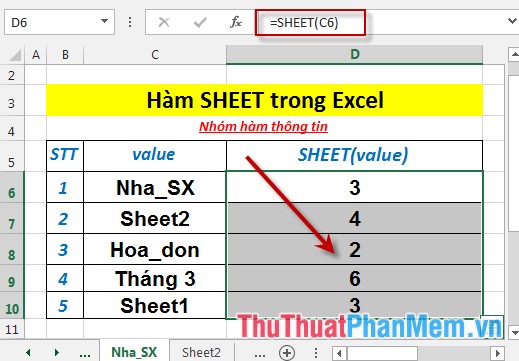 SHEET function - The function returns the worksheet number value of the referenced worksheet in Excel Picture 5