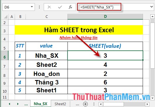 SHEET function - The function returns the worksheet number value of the referenced worksheet in Excel Picture 6
