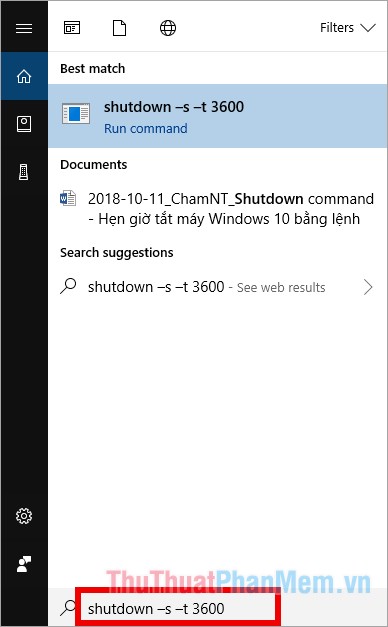 shutdown command windows 10 run