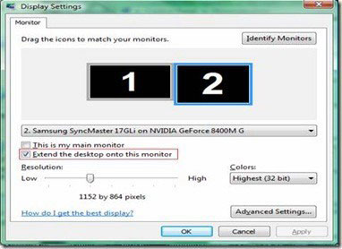 Simultaneously use 2 monitors on Windows Vista Picture 3