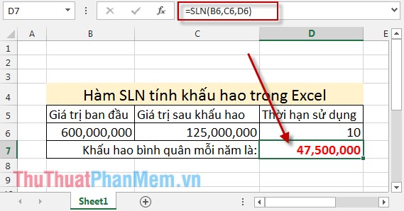 SLN function - Returns the depreciation value of an asset using the straight-line method in Excel Picture 4