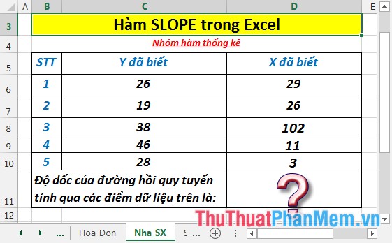 SLOPE function - The function returns the slope of a linear regression line through data points in Excel Picture 2