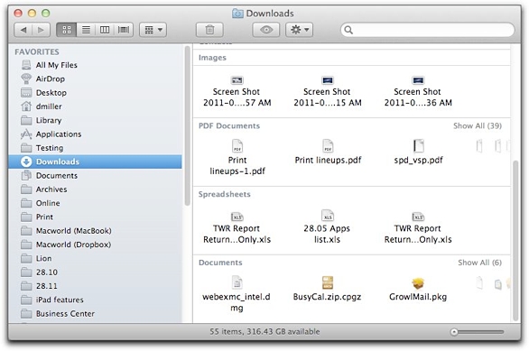 Sort and sort files in Lion Finder Picture 2