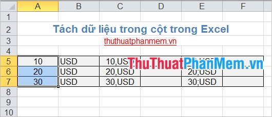 Split data in columns in Excel