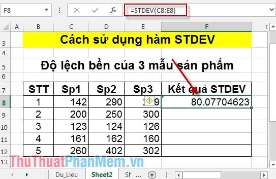 STDEV function - The function of estimating standard deviations based on a sample in Excel Picture 4