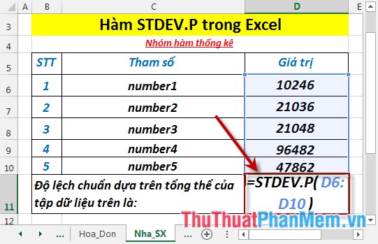 STDEV.P function - The function returns the standard deviation based on the whole in Excel Picture 3