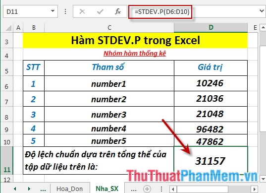 STDEV.P function - The function returns the standard deviation based on the whole in Excel Picture 4