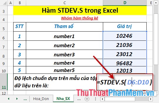 STDEV.S function - The function returns the standard deviation based on a sample in Excel Picture 3