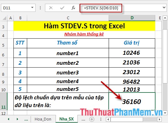 STDEV.S function - The function returns the standard deviation based on a sample in Excel Picture 4