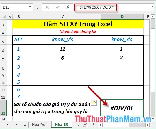 STEYX function - The function returns the standard error of the predicted value of y for each value of x in regression in Excel Picture 6