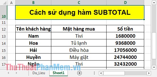SUBTOTAL function - The calculation function for a group in a list in Excel Picture 1