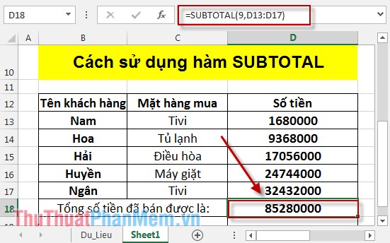 SUBTOTAL function - The calculation function for a group in a list in Excel Picture 2