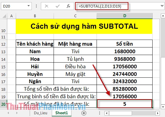SUBTOTAL function - The calculation function for a group in a list in Excel Picture 4