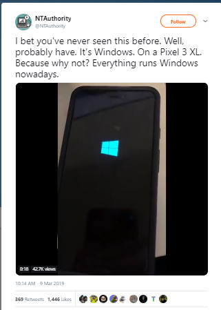 Successful installation of Windows 10 ARM on Google Pixel 3XL but covered by rabbit ears Picture 1
