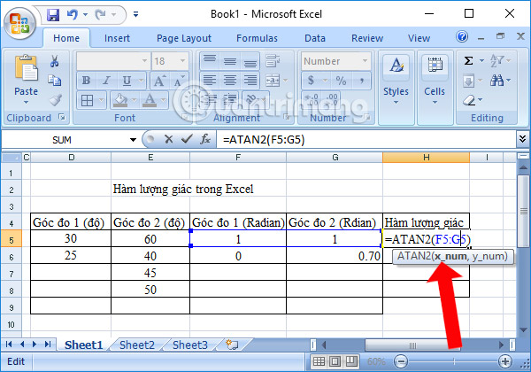 Summary Of Trigonometric Functions In Excel