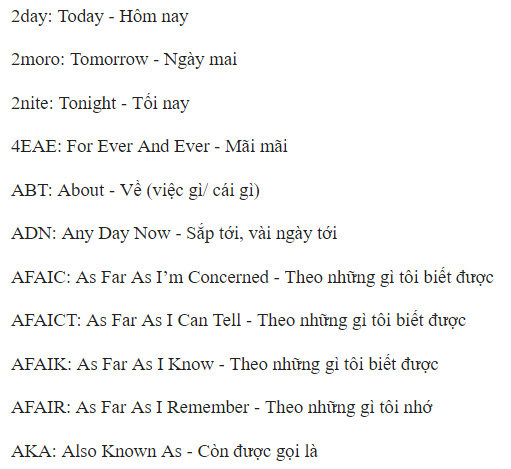 Synthesis of English abbreviations commonly used on social networks Picture 3