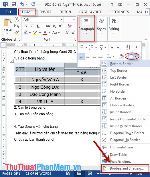 Table operations in Word Picture 9