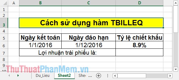 TBILLEQ function - Calculates the returns corresponding to bonds in treasury in Excel Picture 1