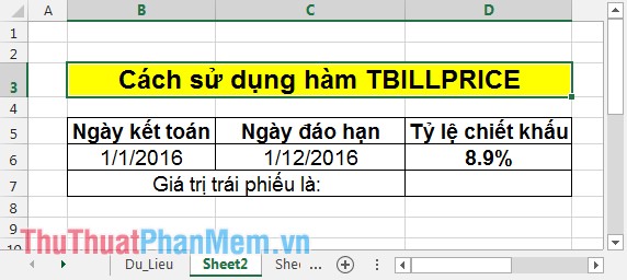 TBILLPRICE function - The function calculates the value of treasury bonds by the $ 100 face value in Excel Picture 2