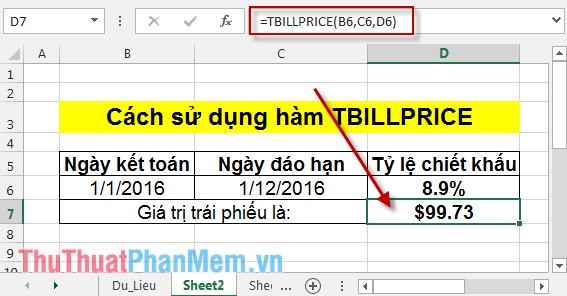 TBILLPRICE function - The function calculates the value of treasury bonds by the $ 100 face value in Excel Picture 4