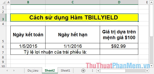 TBILLYIELD function - The function calculates the discount rate for a bond in treasury in Excel Picture 1