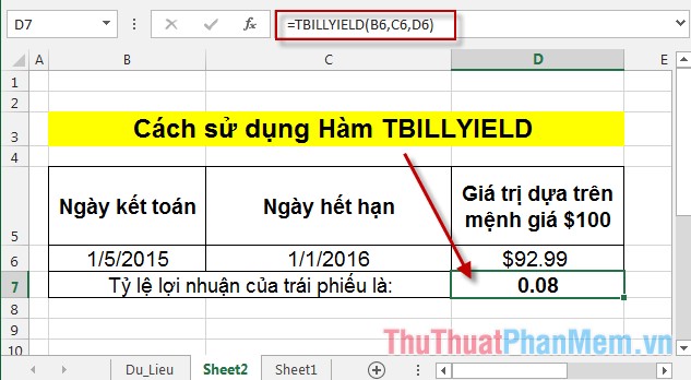 TBILLYIELD function - The function calculates the discount rate for a bond in treasury in Excel Picture 3