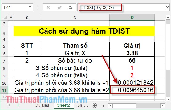 TDIST function - The function returns the probability of the Student distribution in Excel Picture 3