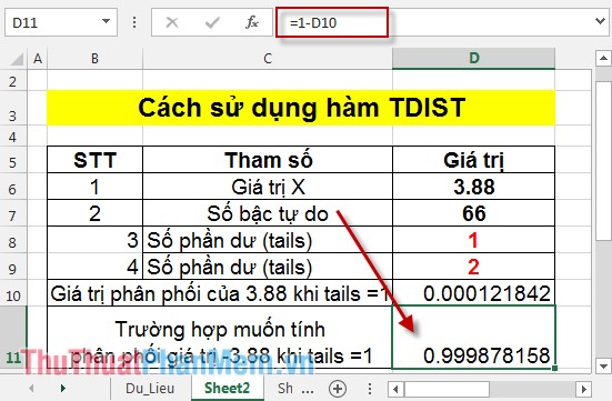 TDIST function - The function returns the probability of the Student distribution in Excel Picture 6