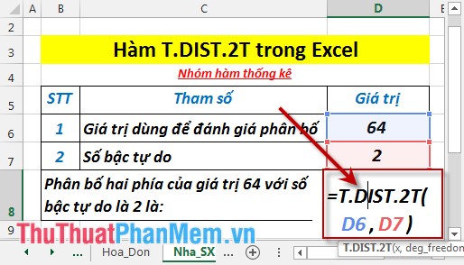 T.DIST.2T - The function returns the two-tailed Student distribution in Excel Picture 3