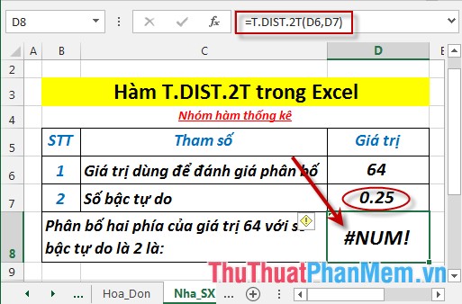 T.DIST.2T - The function returns the two-tailed Student distribution in Excel Picture 5