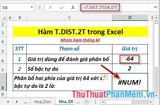 T.DIST.2T - The function returns the two-tailed Student distribution in Excel Picture 6