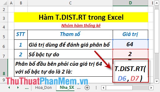T.DIST.RT - The function returns the Student's t-distribution on the right in Excel Picture 3