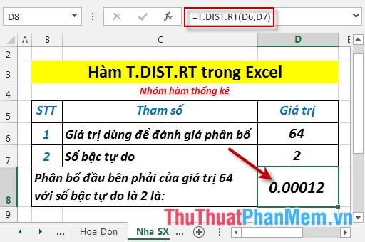 T.DIST.RT - The function returns the Student's t-distribution on the right in Excel Picture 4
