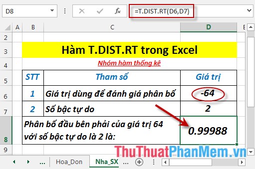 T.DIST.RT - The function returns the Student's t-distribution on the right in Excel Picture 5