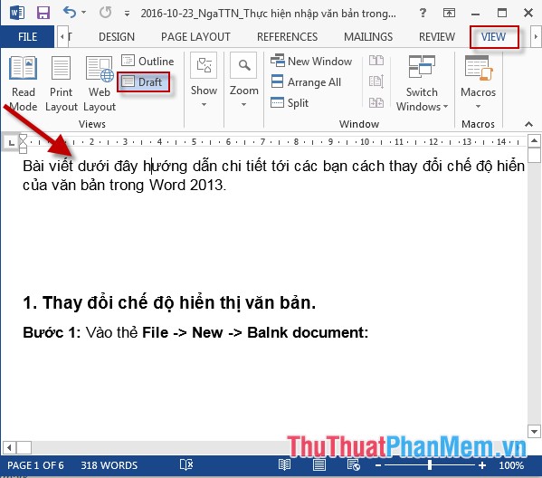 Text display mode in Word - TipsMake.com