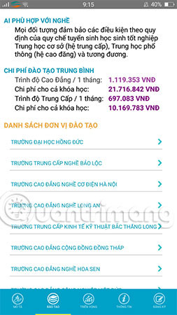The app helps you choose a career, choose a school and know the salary Picture 5