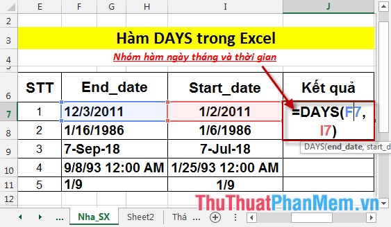 The DAYS function - The function returns the number of days between 2 dates in Excel Picture 3