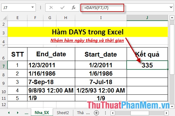 The DAYS function - The function returns the number of days between 2 dates in Excel Picture 4
