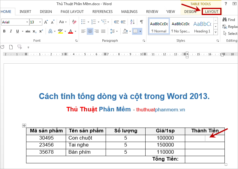 The fastest way to calculate lines and columns in Word 2013 Picture 1
