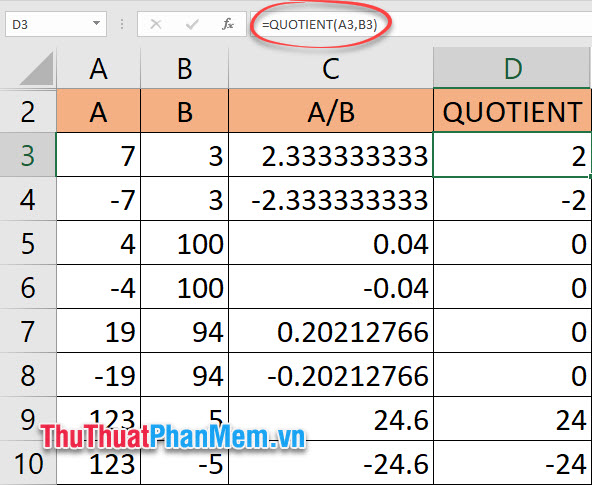 The function takes whole parts in Excel - Specific examples Picture 6