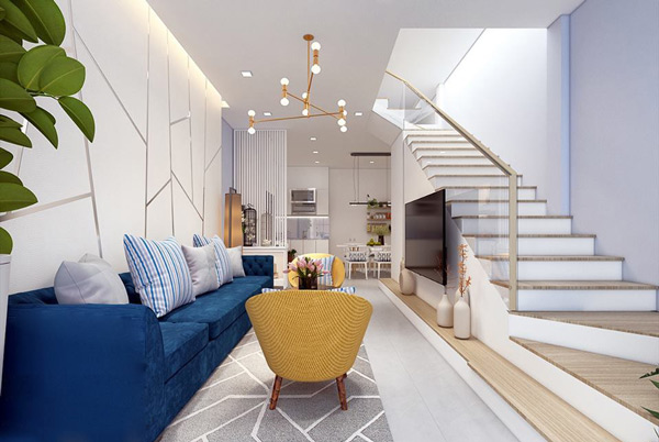 The living room designs have beautiful stairs
